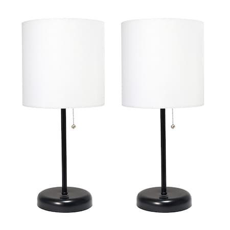 Black Stick Lamp With USB Charging Port, White, PK 2